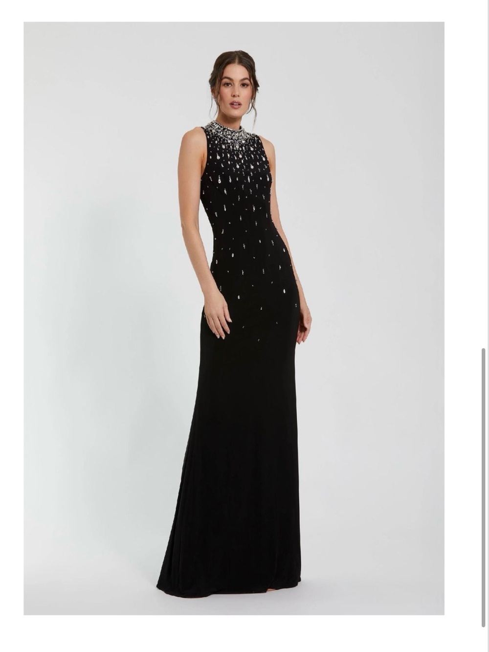 Mac Duggal Black Jeweled High-Neck Evening Gown